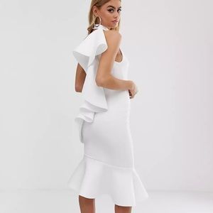 ASOS White One Shoulder Halter Midi Dress